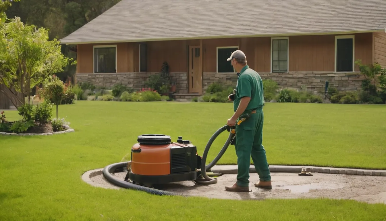 Provider pumping a septic tank beside a frame house in the Chesterfield area
